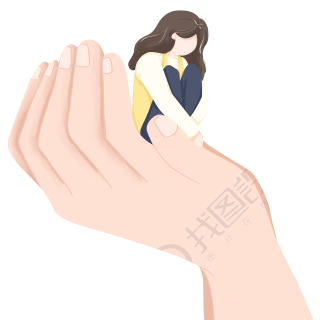 双手托起沉闷的女生心理健康插画