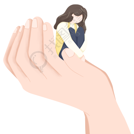 双手托起沉闷的女生心理健康插画