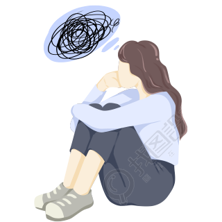 心理健康问题女孩乱糟糟思考插画
