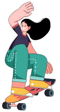 女孩玩滑板夸张人物元素