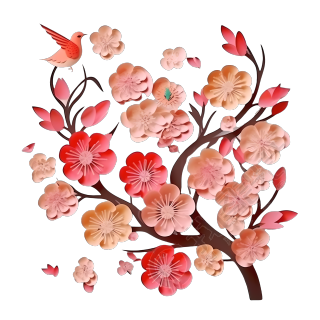 立体剪纸手工艺桃花PNG素材