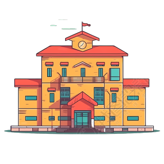 透明背景漫画校园建筑PNG素材