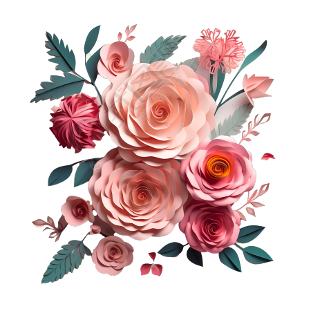 3D立体粉色玫瑰花剪纸插画