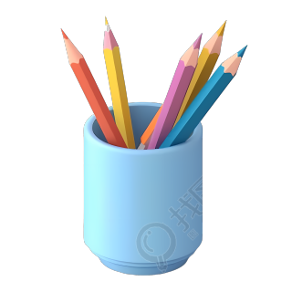 柔和色调创意笔筒铅笔插画PNG