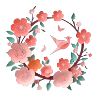 透明背景剪纸工艺品桃花素材