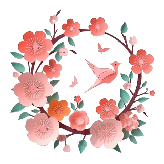 透明背景剪纸工艺品桃花素材