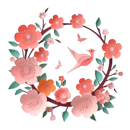 透明背景剪纸工艺品桃花素材
