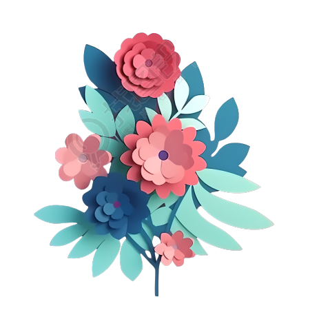可商用鲜花花卉剪纸png插画
