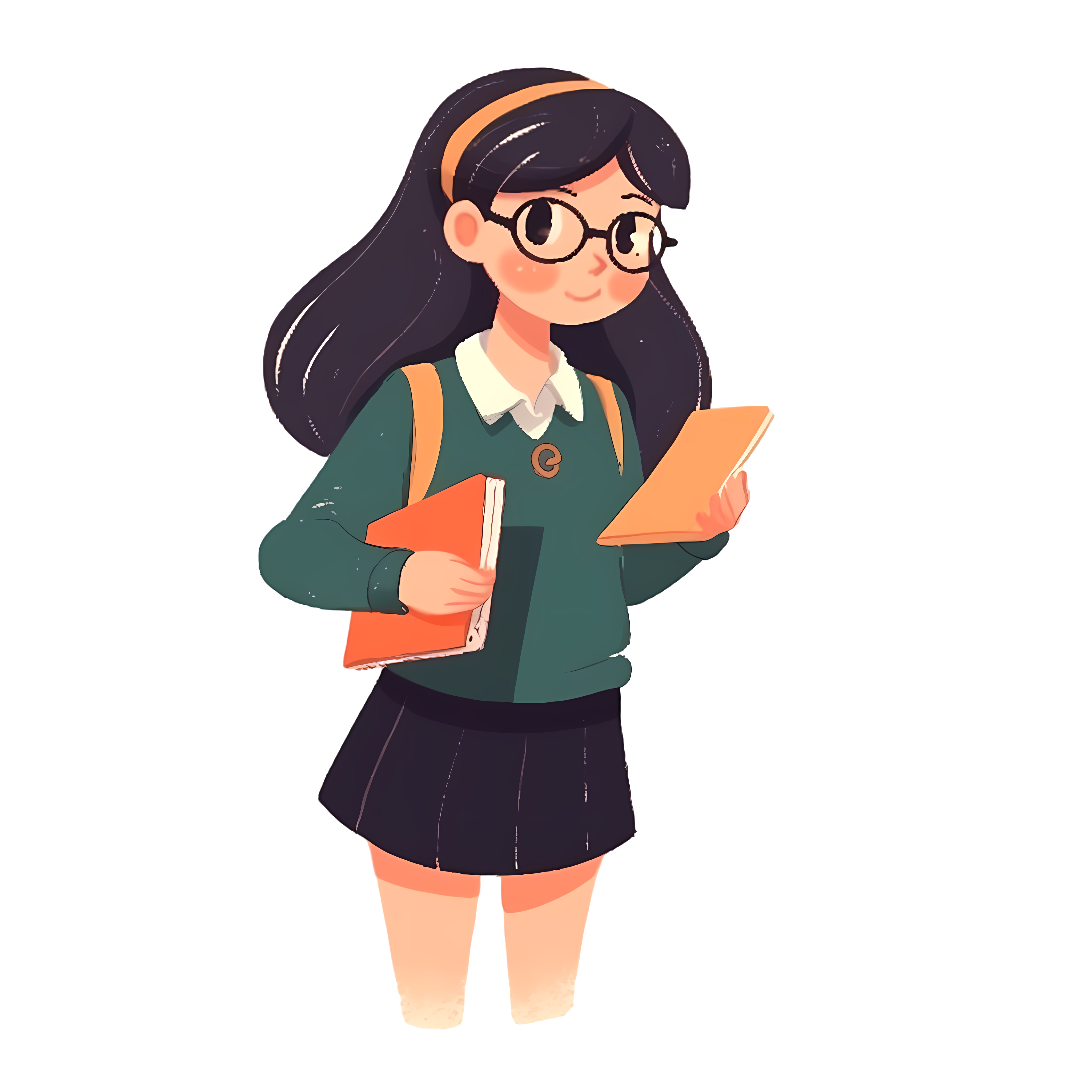 手绘动漫风格女学生插画