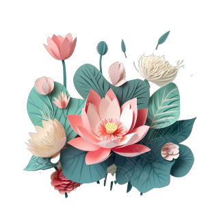多维剪纸工艺莲花商用插画
