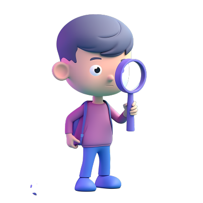 3D立体紫色系男孩手拿放大镜素材