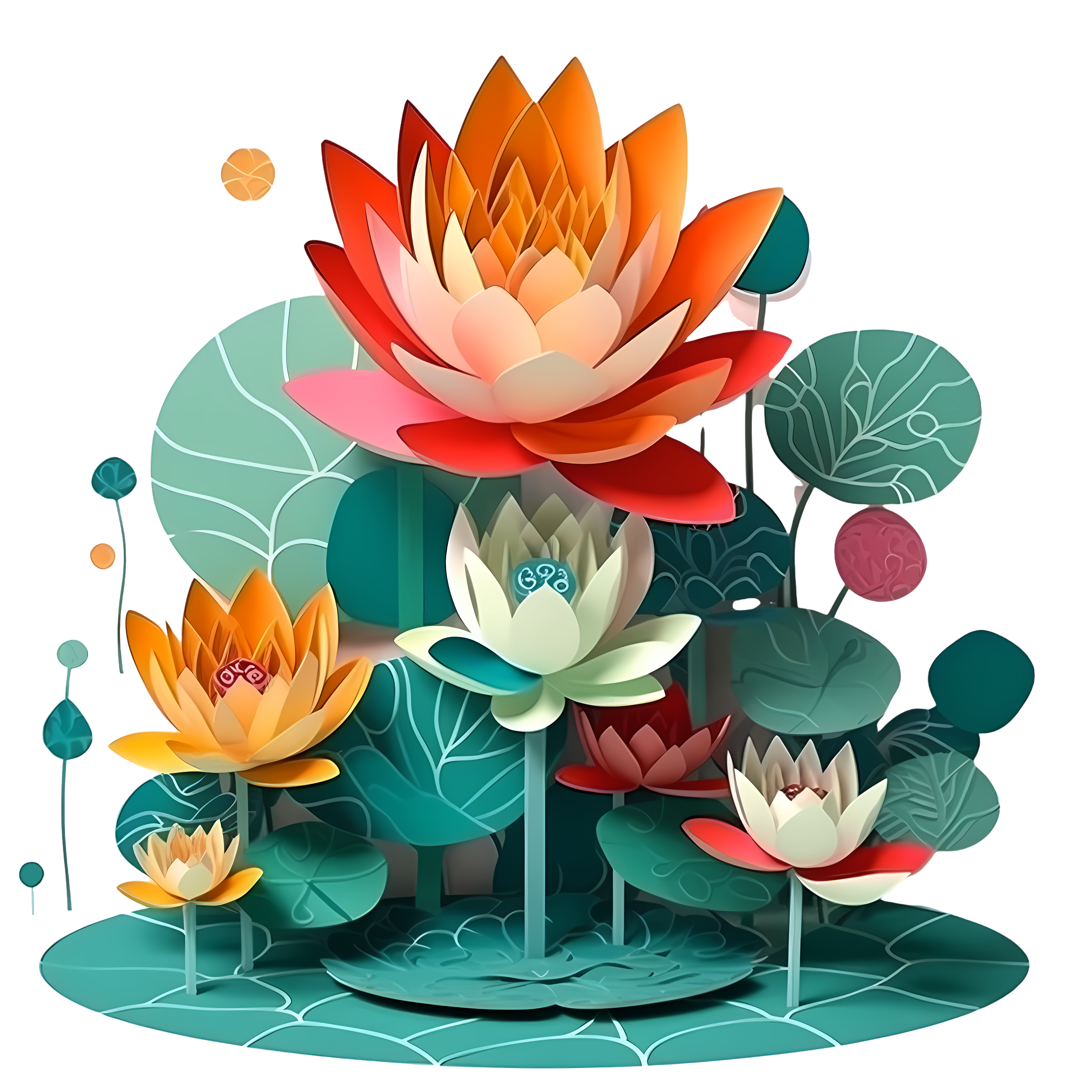 中国文化剪纸唯美荷花景色插画