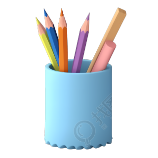 3D立体彩色铅笔插画元素