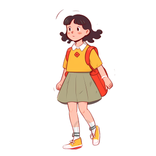 暖色系卡通女学生PNG图形素材