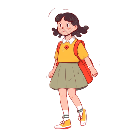 暖色系卡通女学生PNG图形素材