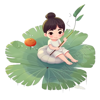 可商用夏日小女孩荷叶PNG素材