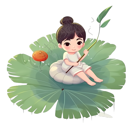 可商用夏日小女孩荷叶PNG素材