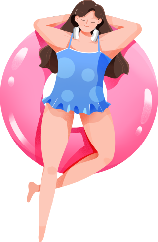 躺在粉色游泳圈里的女生插画素材
