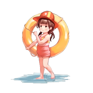可商用游泳的小女生创意插画