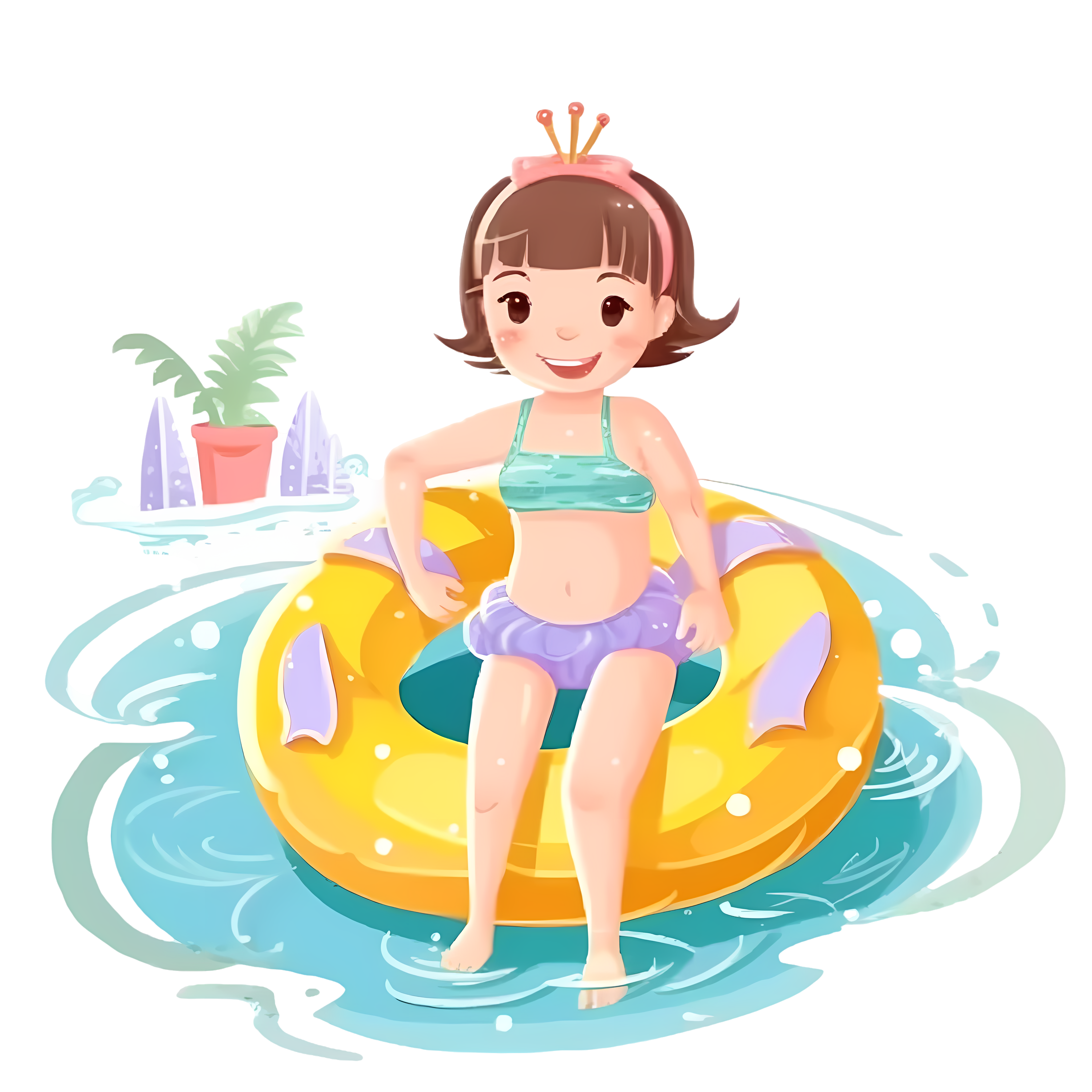 可爱少女游泳圈插画素材
