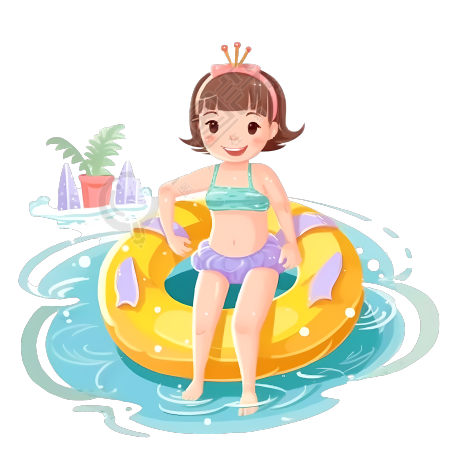 可爱少女游泳圈插画素材
