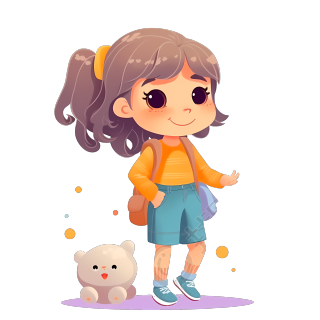 开心的小女孩和狗狗PNG插画素材