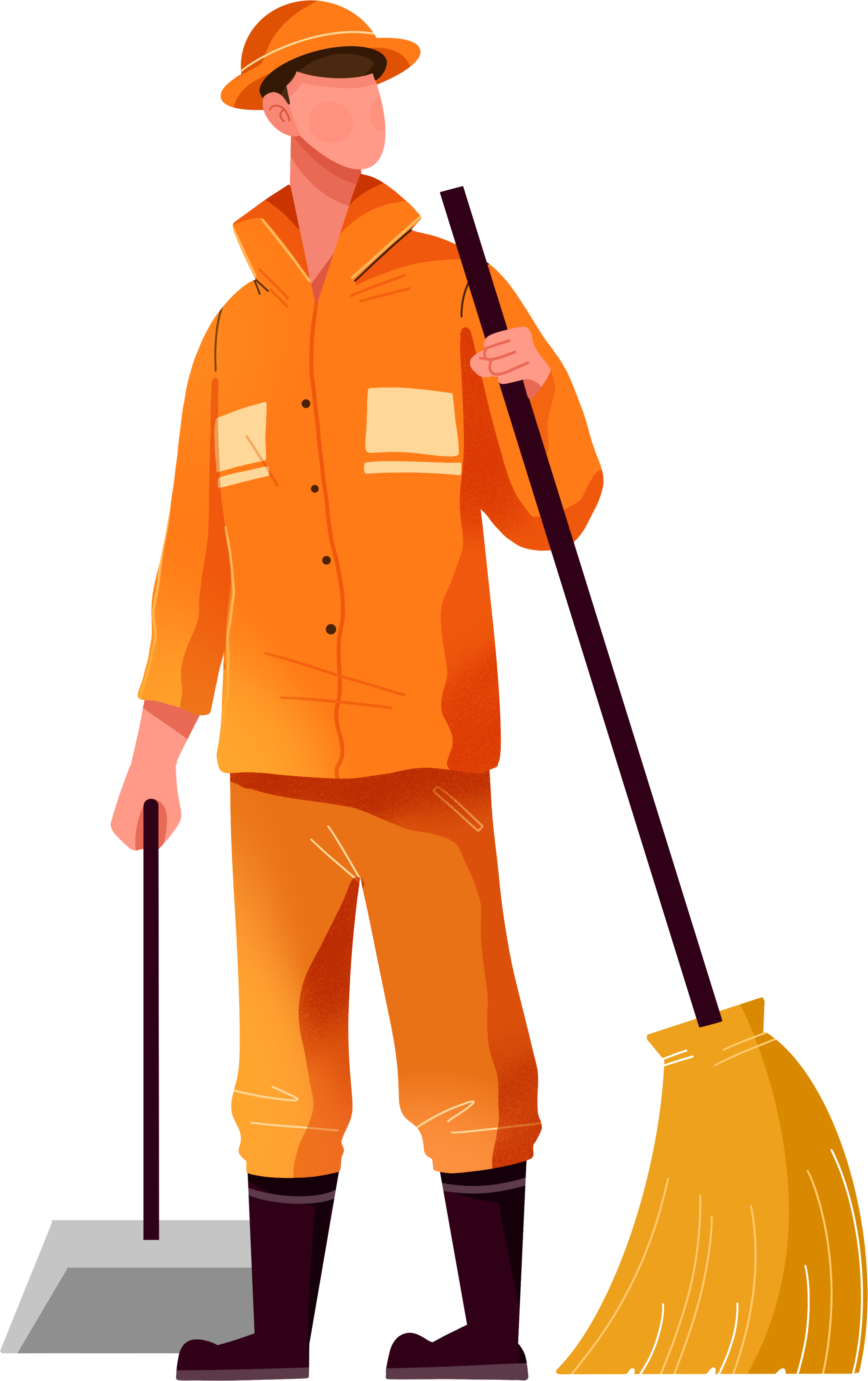 穿工作服拿扫帚的环卫工商用插画