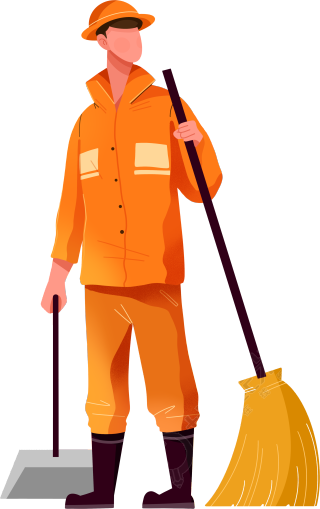 穿工作服拿扫帚的环卫工商用插画
