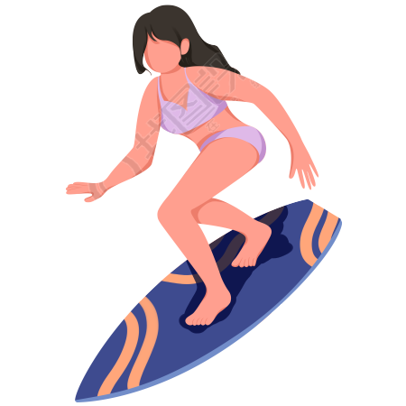 穿泳衣的小姐姐冲浪PNG插画