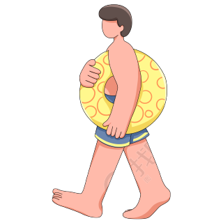 拿黄色泳圈去游泳的男生素材