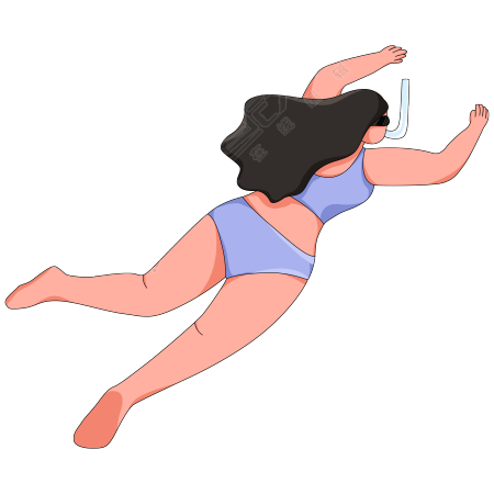 海边潜水的女孩子PNG插画