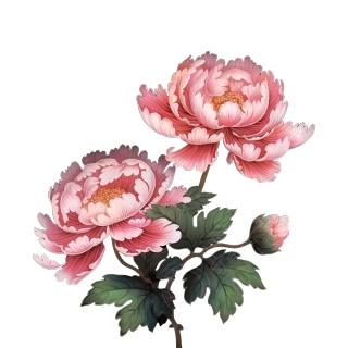 清风雅韵：粉色花朵画作PNG素材