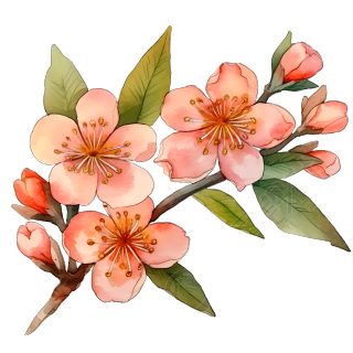 粉色樱花树枝水彩图素材
