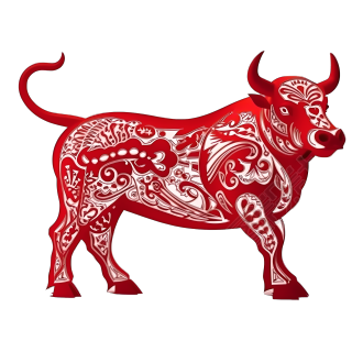 红色剪纸牛PNG素材