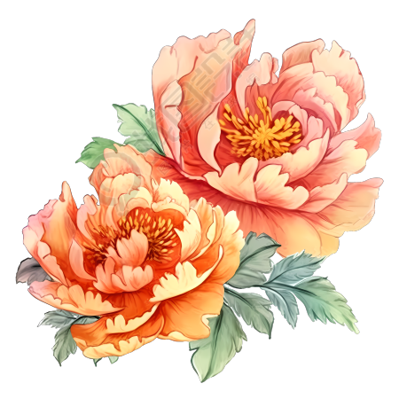 橙粉色牡丹花朵PNG图形素材