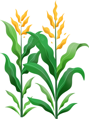 手绘新鲜的玉米植株插画