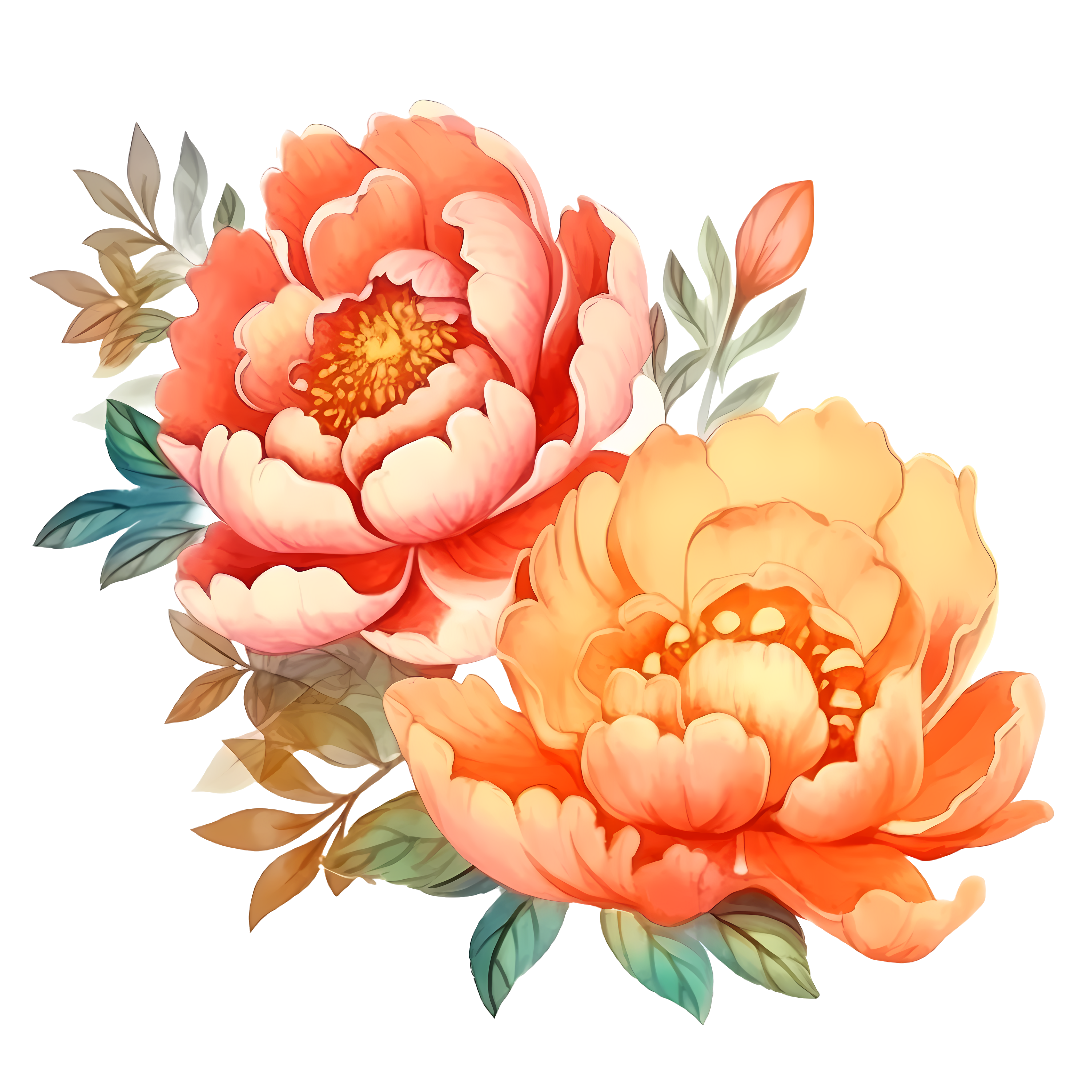 橙色牡丹花国风风格花卉PNG素材