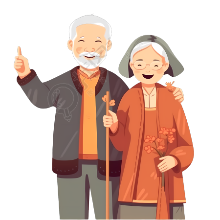 双重九节老夫妇指远方卡通插画