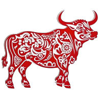 中国传统红牛剪纸设计PNG素材