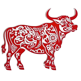 中国传统红牛剪纸设计PNG素材