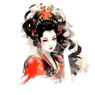 水墨风格女性插画PNG素材