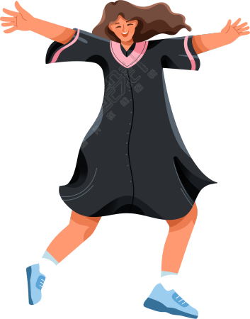 开心的毕业女生插画PNG