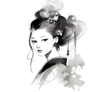 中国水墨风格女性插画PNG素材