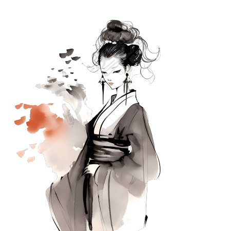 中国水墨风格女性插画素材