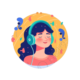 闭眼听音乐少女插画素材