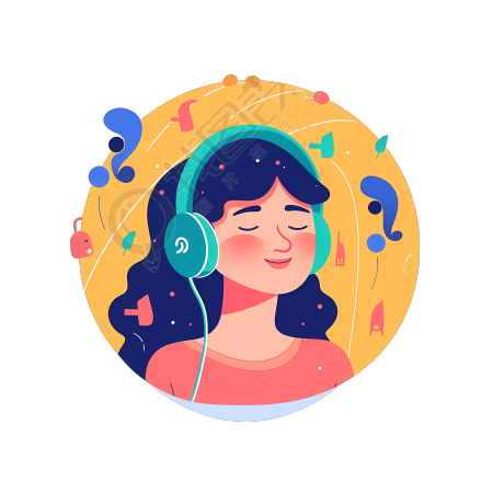 闭眼听音乐少女插画素材