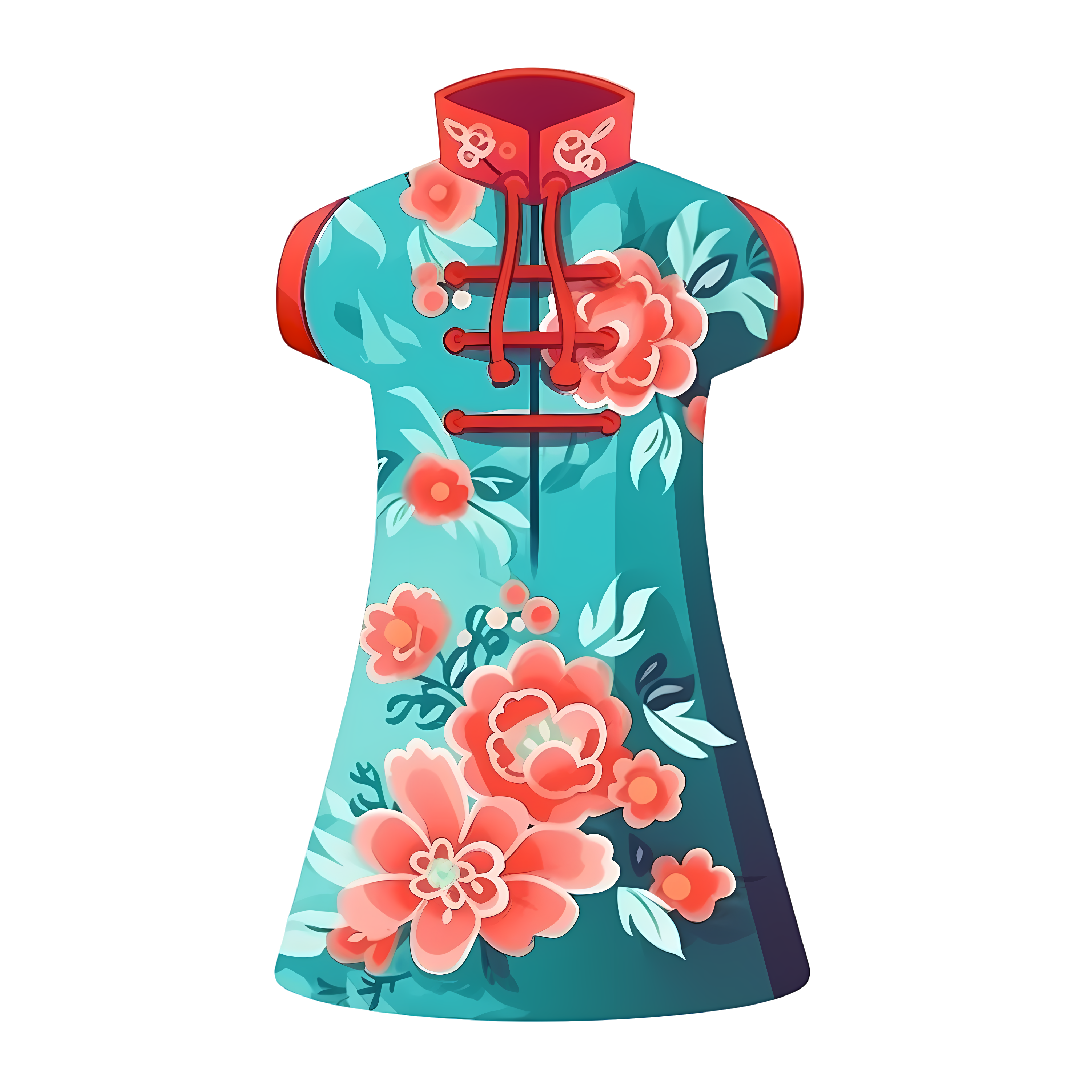 中国旗袍白底扁平插画素材