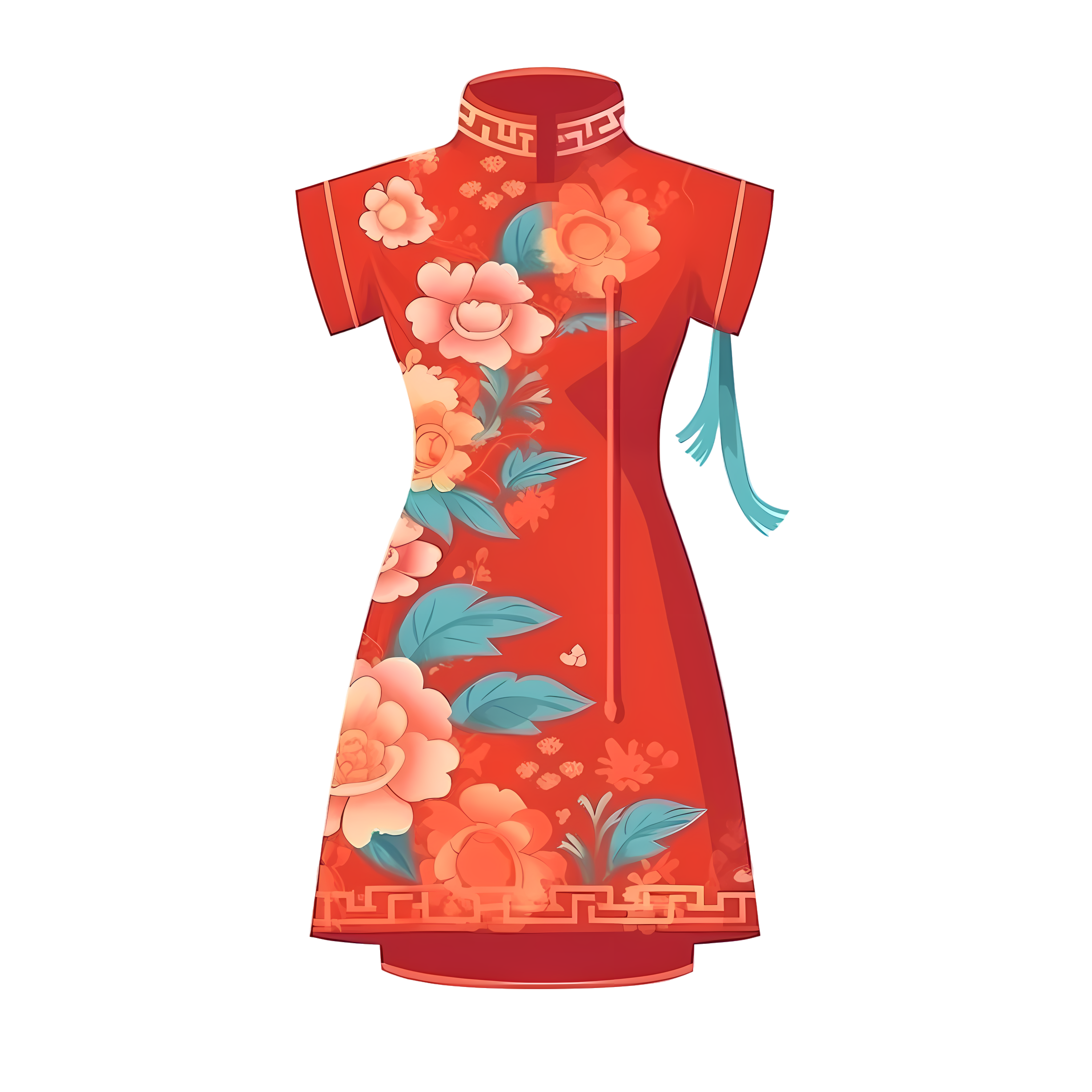 白底红色中国旗袍插画素材
