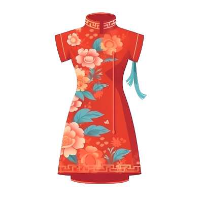 白底红色中国旗袍插画素材