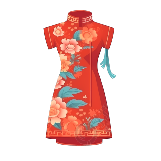 白底红色中国旗袍插画素材